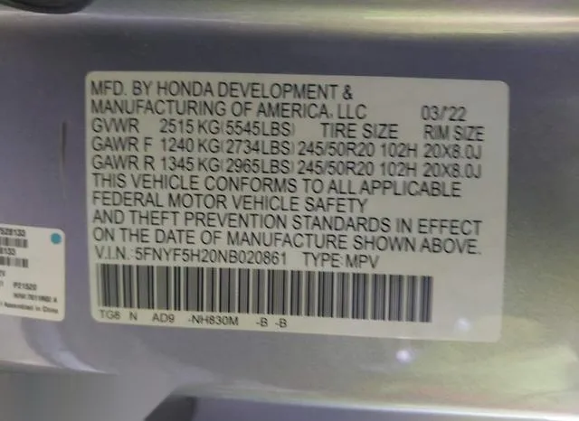 5FNYF5H20NB020861 2022 2022 Honda Pilot- 2Wd Special Edition 9