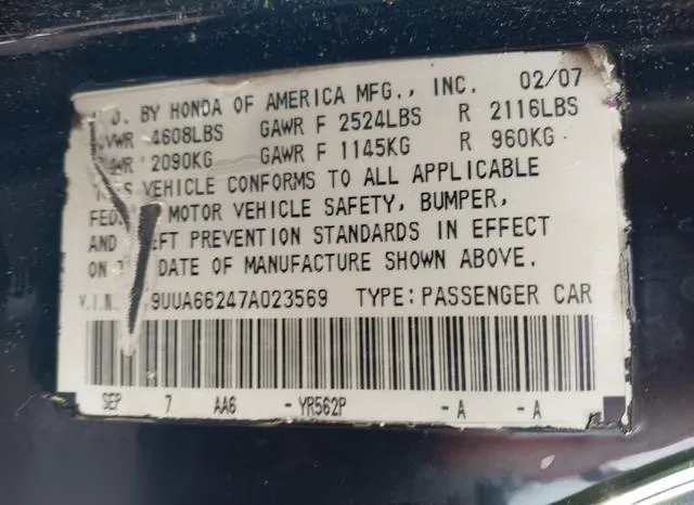 19UUA66247A023569 2007 2007 Acura TL- 3-2 9