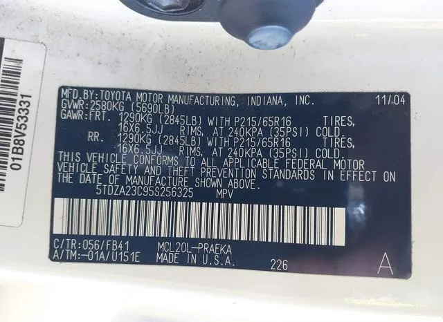 5TDZA23C95S256325 2005 2005 Toyota Sienna- LE 9