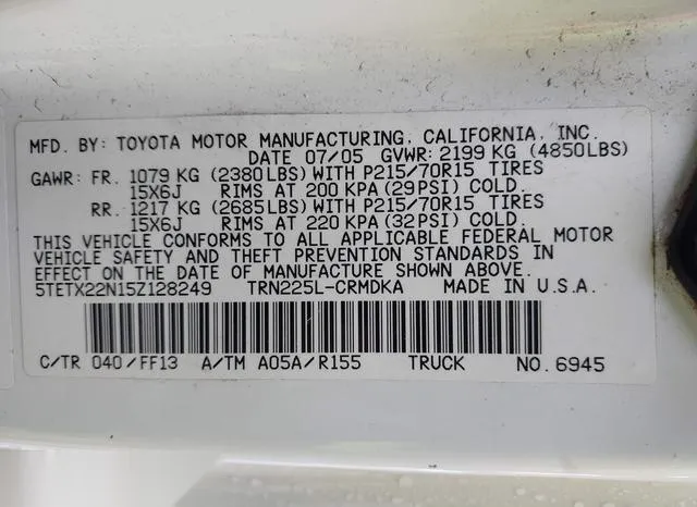 5TETX22N15Z128249 2005 2005 Toyota Tacoma 9