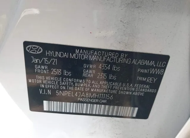 5NPEL4JA8MH111156 2021 2021 Hyundai Sonata- Sel 9