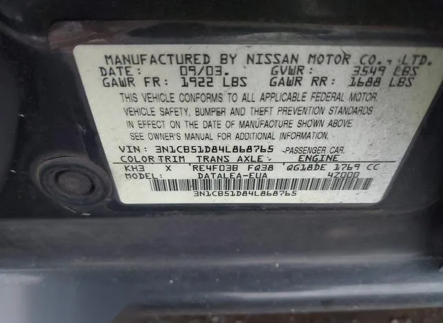 3N1CB51D84L868765 2004 2004 Nissan Sentra- 1-8S 9