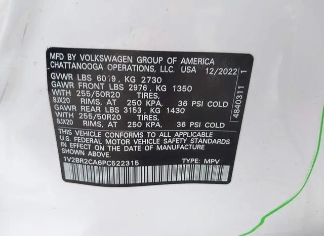 1V2BR2CA6PC522315 2023 2023 Volkswagen Atlas- 3-6L V6 Sel 9