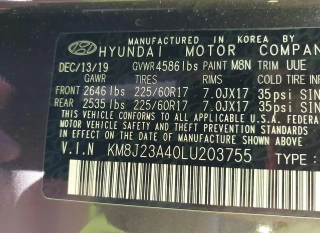 KM8J23A40LU203755 2020 2020 Hyundai Tucson- SE 9