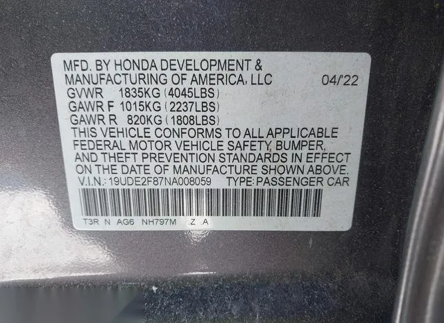 19UDE2F87NA008059 2022 2022 Acura ILX- Premium   A-Spec Pac 9