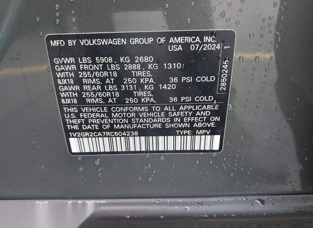 1V2GR2CA7RC604238 2024 2024 Volkswagen Atlas- 2-0T Peak Edi 9