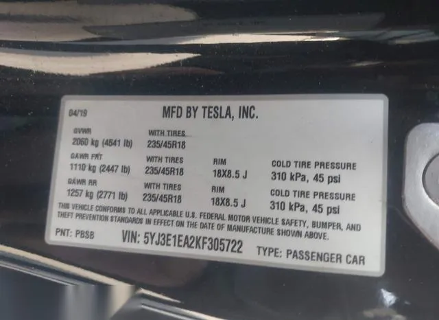 5YJ3E1EA2KF305722 2019 2019 Tesla Model 3- Long Range/Mid R 9