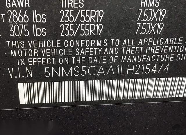 5NMS5CAA1LH215474 2020 2020 Hyundai Santa Fe- Limited 2-0T 9