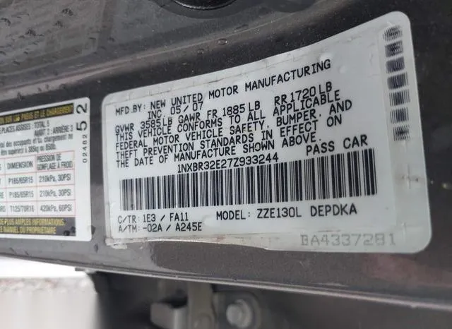 1NXBR32E27Z933244 2007 2007 Toyota Corolla- CE 9