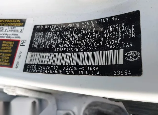 4T1BF1FK6GU213247 2016 2016 Toyota Camry- LE 9