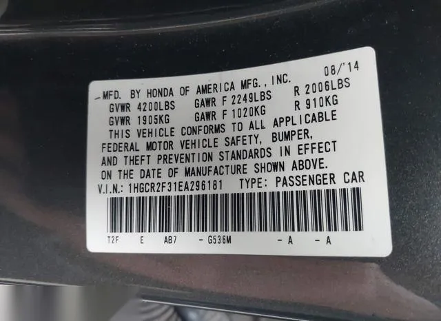 1HGCR2F31EA296181 2014 2014 Honda Accord- LX 9