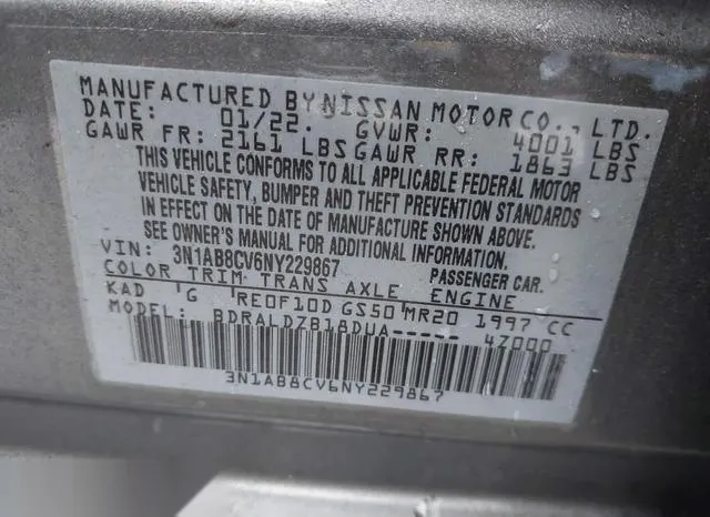 3N1AB8CV6NY229867 2022 2022 Nissan Sentra- Sv Xtronic Cvt 9