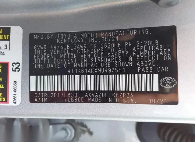 4T1K61AKXMU497551 2021 2021 Toyota Camry- Xse 9