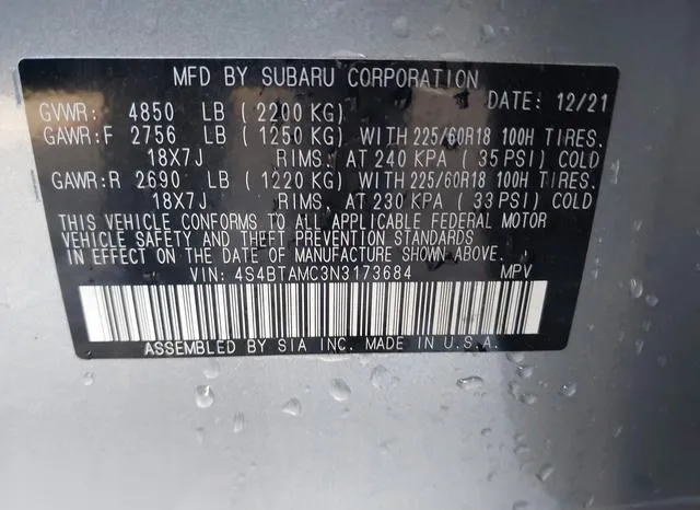 4S4BTAMC3N3173684 2022 2022 Subaru Outback- Limited 9