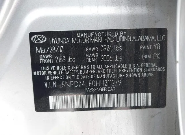 5NPD74LF0HH211279 2017 2017 Hyundai Elantra- SE 9