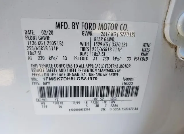 1FMSK7DH8LGB81979 2020 2020 Ford Explorer- Xlt 9