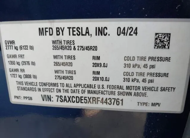 7SAXCDE5XRF443761 2024 2024 Tesla Model X- Long Range 9