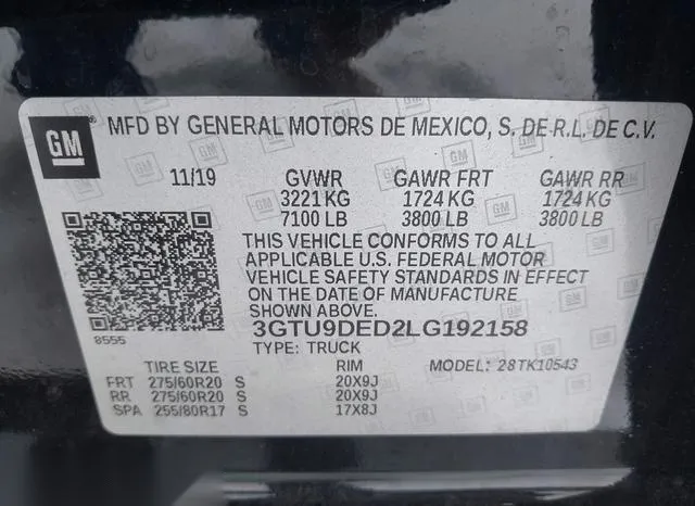 3GTU9DED2LG192158 2020 2020 GMC Sierra- 1500 4Wd  Short Box 9