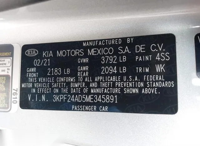 3KPF24AD5ME345891 2021 2021 KIA Forte- Lxs 9