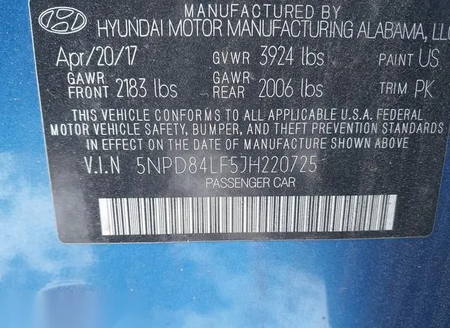 5NPD84LF5JH220725 2018 2018 Hyundai Elantra- Sel 9