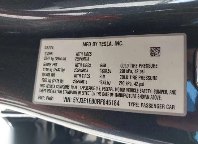 5YJ3E1EB0RF845184 2024 2024 Tesla Model 3- Long Range Dual 9