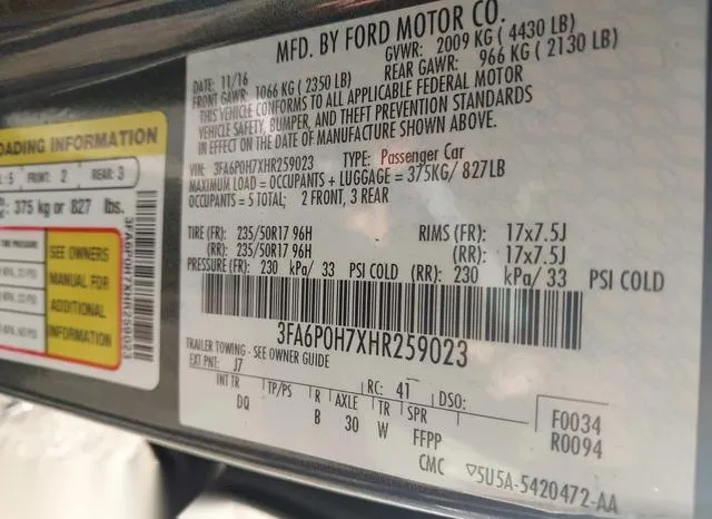 3FA6P0H7XHR259023 2017 2017 Ford Fusion- SE 9