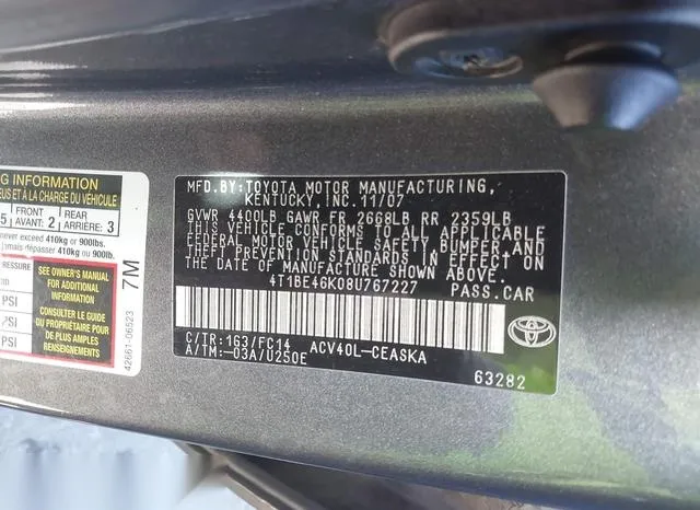 4T1BE46K08U767227 2008 2008 Toyota Camry- SE 9