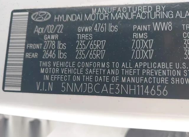 5NMJBCAE3NH114656 2022 2022 Hyundai Tucson- Sel 9