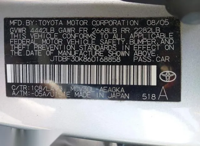 JTDBF30K860168858 2006 2006 Toyota Camry- Xle V6 9