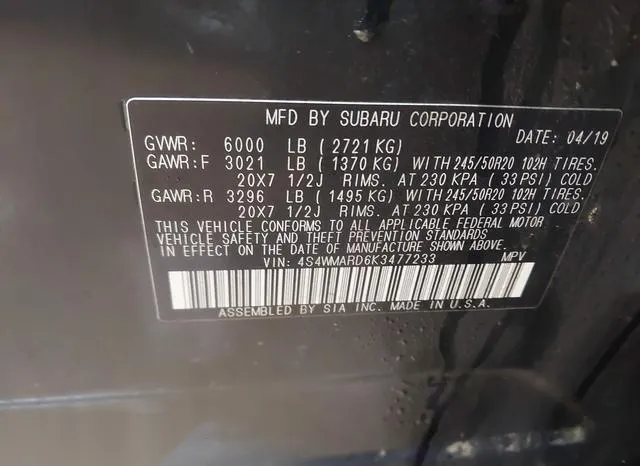 4S4WMARD6K3477233 2019 2019 Subaru Ascent- Touring 9