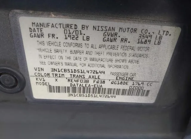 3N1CB51D51L472644 2001 2001 Nissan Sentra- Gxe 9