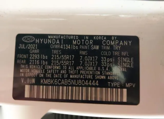 KM8K6CAB5NU804444 2022 2022 Hyundai Kona- Sel 9