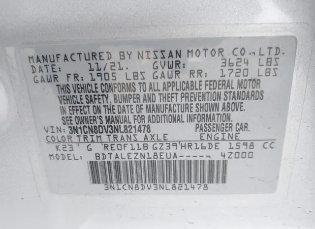 3N1CN8DV3NL821478 2022 2022 Nissan Versa- 1-6 S Xtronic Cvt 9