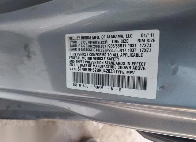 5FNRL5H62BB042033 2011 2011 Honda Odyssey- Ex-L 9