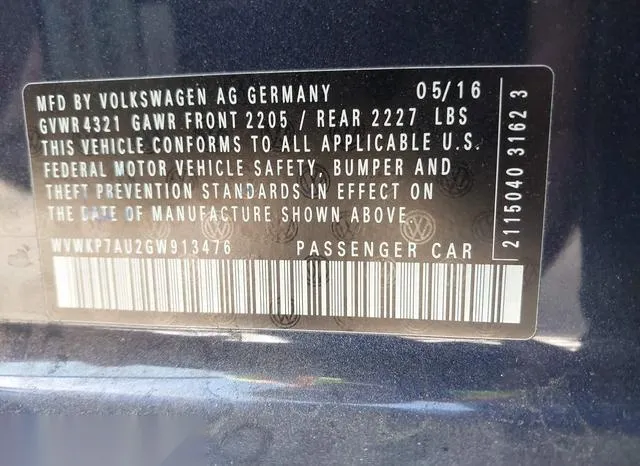 WVWKP7AU2GW913476 2016 2016 Volkswagen E-Golf- SE 9