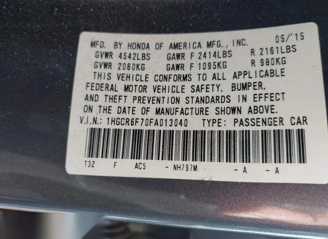 1HGCR6F70FA013040 2015 2015 Honda Accord- Hybrid Touring 9