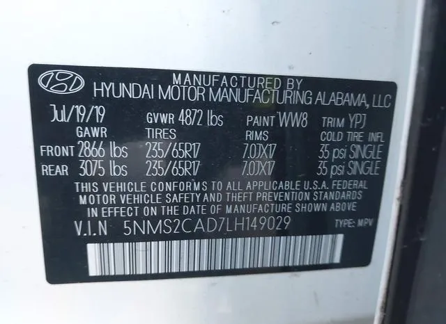 5NMS2CAD7LH149029 2020 2020 Hyundai Santa Fe- SE 9