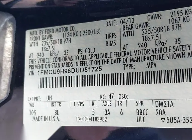 1FMCU9H96DUD51725 2013 2013 Ford Escape- Sel 9