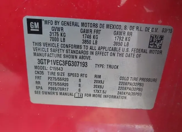 3GTP1VEC3FG307193 2015 2015 GMC Sierra- 1500 Slt 9