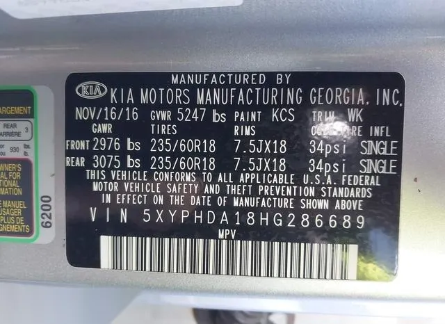 5XYPHDA18HG286689 2017 2017 KIA Sorento- 2-0T Ex 9