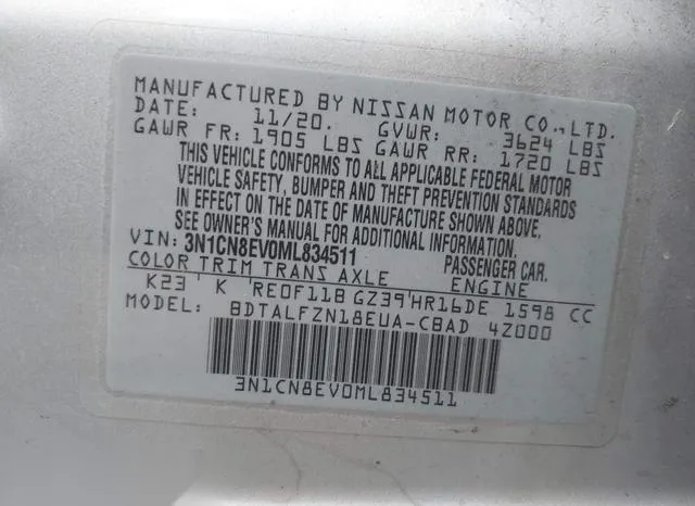 3N1CN8EV0ML834511 2021 2021 Nissan Versa- Sv Xtronic Cvt 9