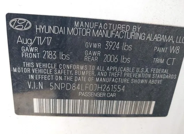 5NPD84LF0JH261554 2018 2018 Hyundai Elantra- Value Edition 9