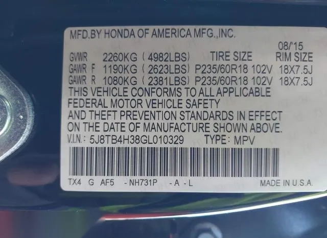 5J8TB4H38GL010329 2016 2016 Acura RDX- Acurawatch Plus Package 9