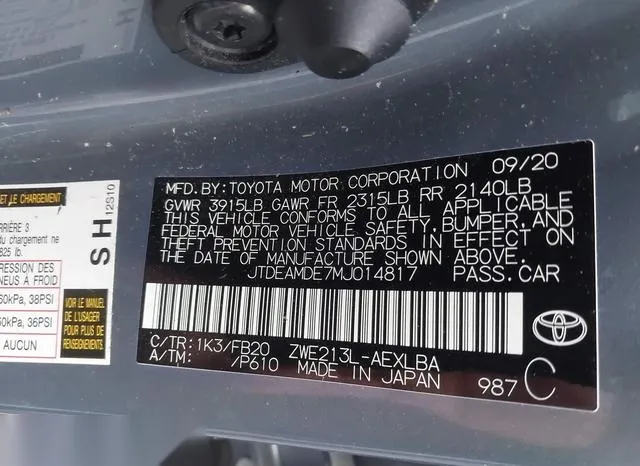 JTDEAMDE7MJ014817 2021 2021 Toyota Corolla- Hybrid Le 9