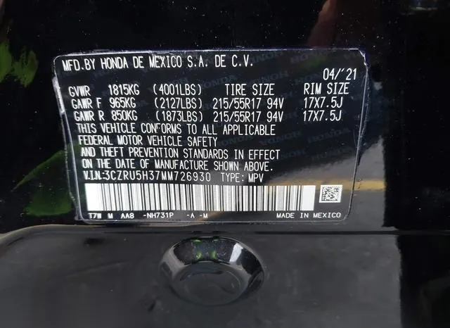 3CZRU5H37MM726930 2021 2021 Honda HR-V- 2Wd Lx 9