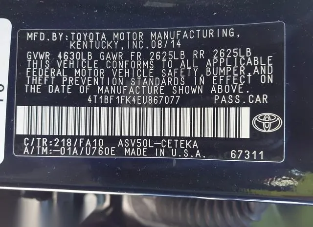 4T1BF1FK4EU867077 2014 2014 Toyota Camry- L 9