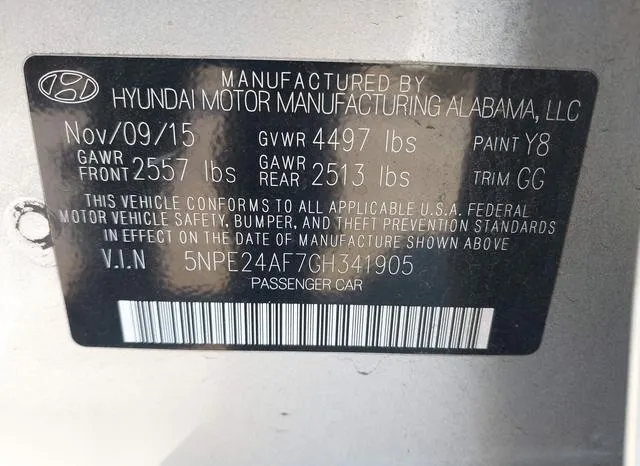 5NPE24AF7GH341905 2016 2016 Hyundai Sonata- SE 9