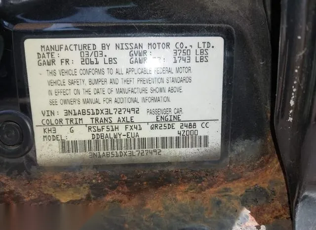 3N1AB51DX3L727492 2003 2003 Nissan Sentra- Se-R Spec V 9