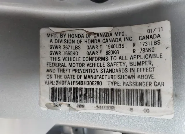 2HGFA1F54BH306280 2011 2011 Honda Civic- LX 9