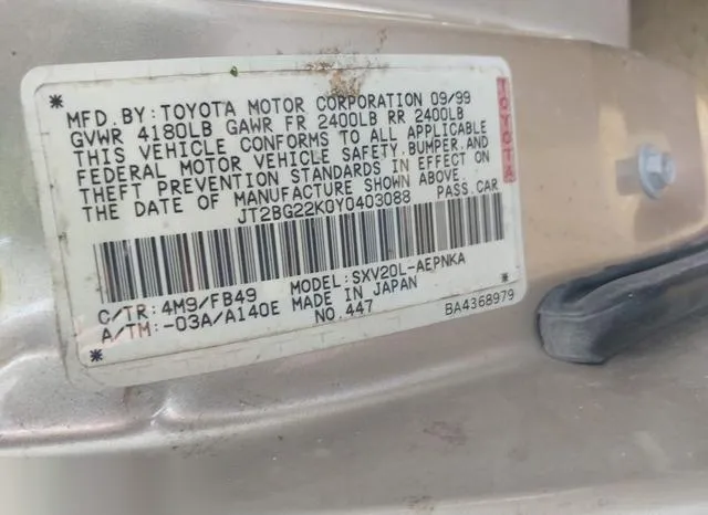 JT2BG22K0Y0403088 2000 2000 Toyota Camry- LE 9